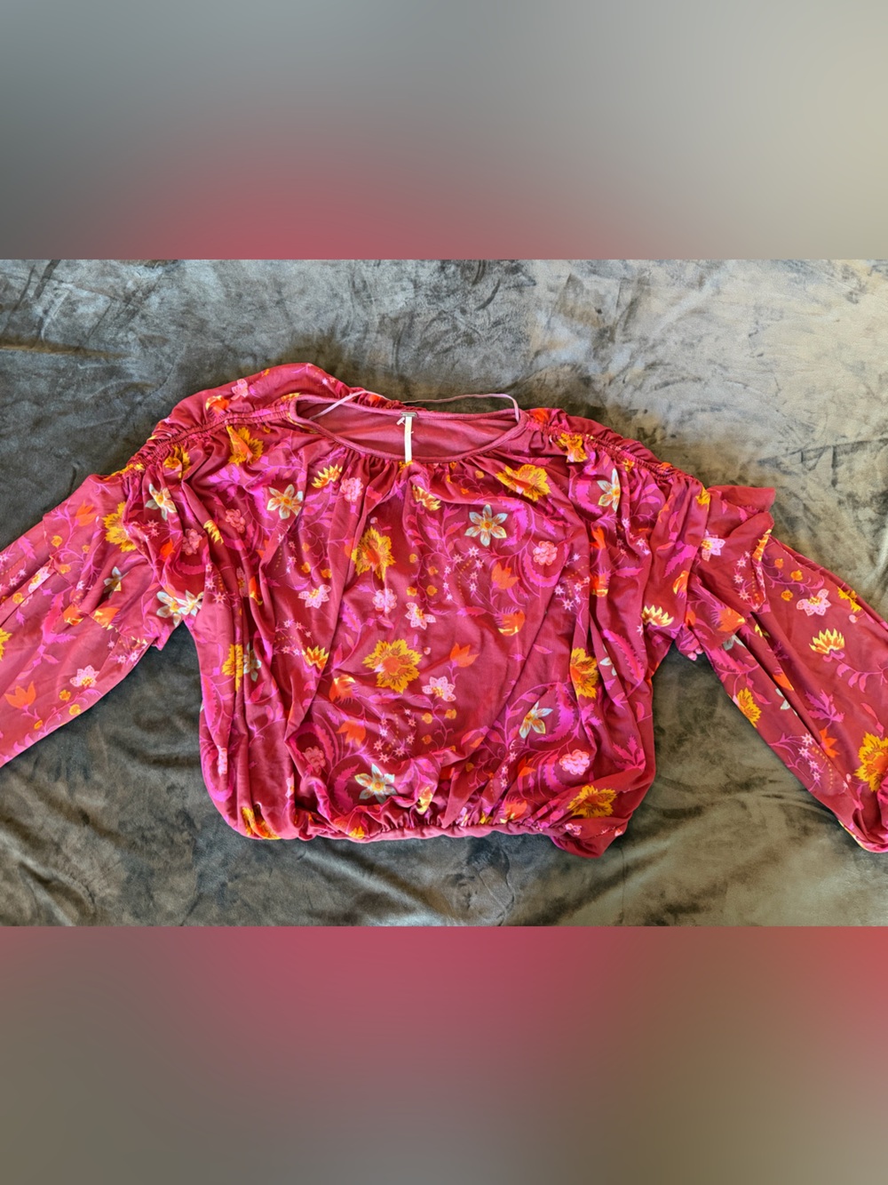 Free People Burgundy Floral Peasant Blouse - Picture 4 of 4